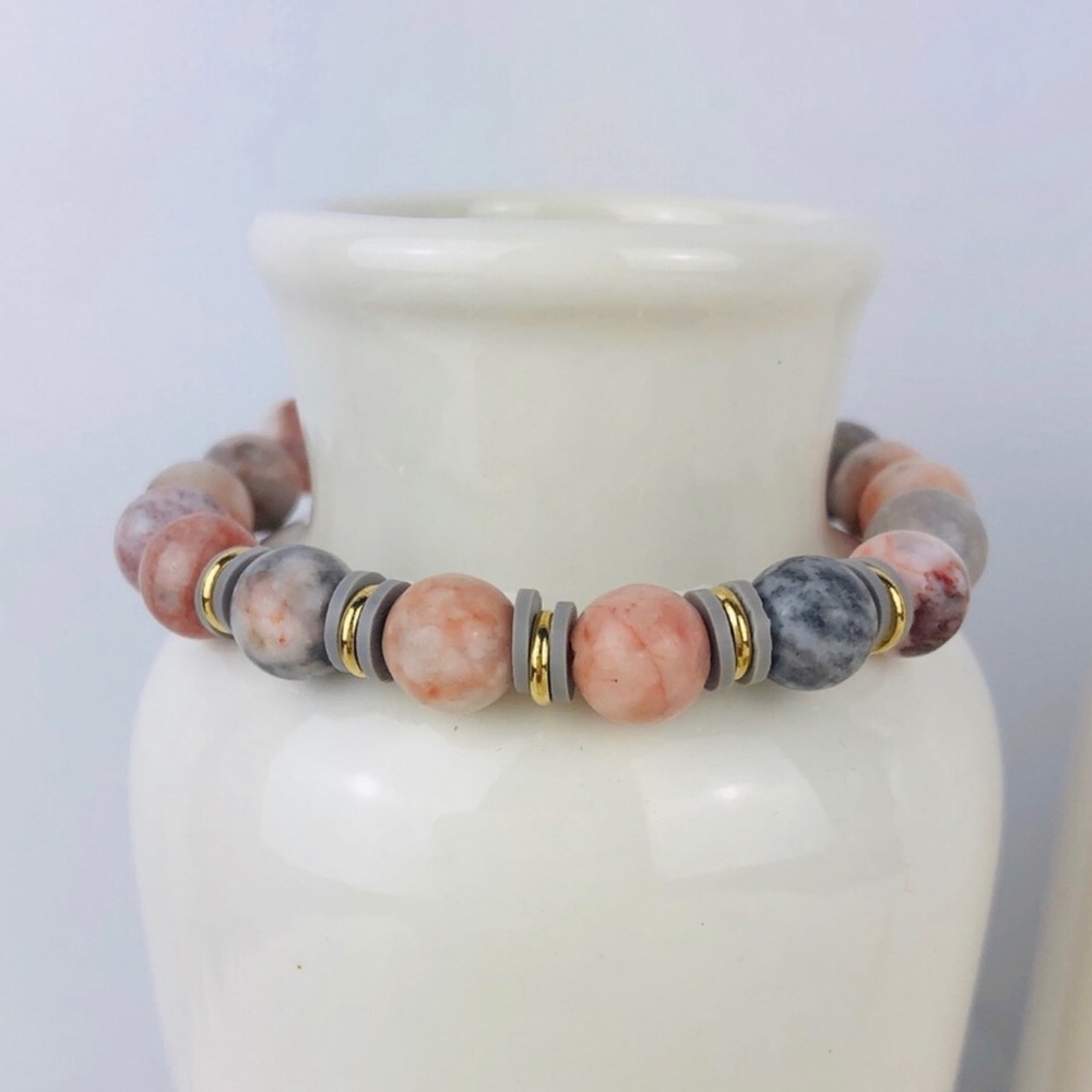 GEMSTONE | Zebra Jasper Pink Beaded Bracelet